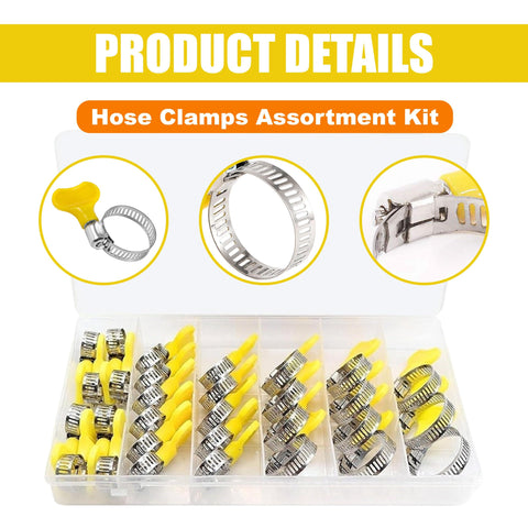 30-Pcs Stainless Steel Hose Clamps Set 5/16 To 1-1/8 Inch with adjustable thumb screw in organizer case