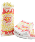 1 Oz Popcorn Bags Burst Design 1000 Per Case Individually Portioned Paper Snack Bags with stack on white background.