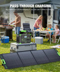 1000W Portable Power Station 999Wh Solar Generator With 200W Solar Panels charging while grilling outdoors with family.
