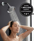 Woman enjoying Massaging Rain Shower Head With Mist For Low Flow Homes High Pressure Boost 6 Spray Patterns Adjustable Massager