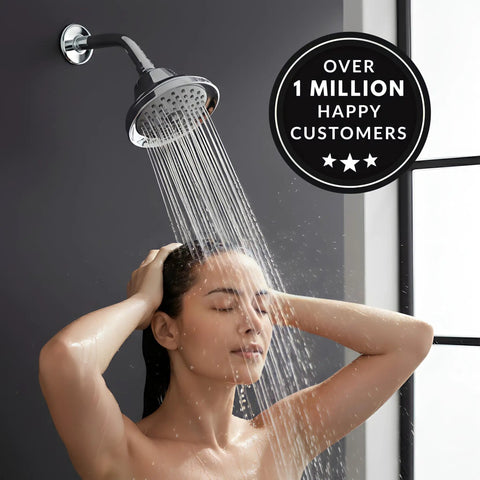 Woman enjoying Massaging Rain Shower Head With Mist For Low Flow Homes High Pressure Boost 6 Spray Patterns Adjustable Massager