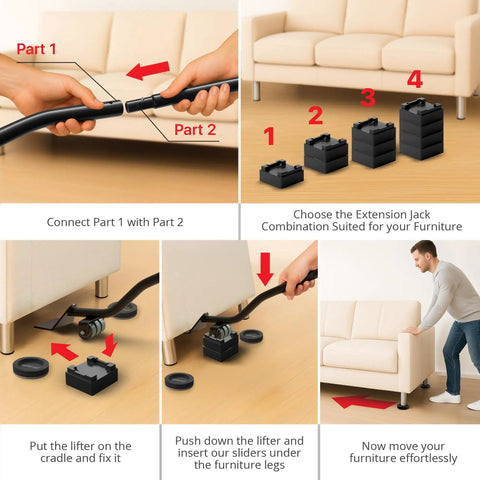 Heavy Duty Felt Furniture Sliders Combined With Sturdy Lifting Bar demonstrate how to connect and use sliders easily.