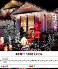 403Ft 1000 LED Outdoor Christmas Lights With 8 Modes And Timer Waterproof Green Wire Fairy String Lights display on house