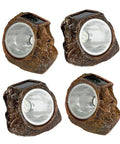 Four pack Solar Rock Lights for Garden Pathways, realistic stone look, 10 LED waterproof outdoor yard lights, weatherproof design.