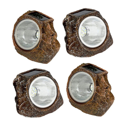 Solar Rock Lights For Garden Pathways Four Pack, 10 LED Waterproof Outdoor Yard Lights with realistic stone look
