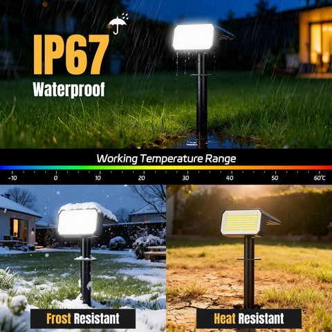 Outdoor Solar Spot Lights With 118 LED IP67 Weatherproof Landscape Pathway Lights Auto On Off 4 Modes in rain and frost