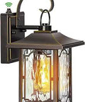 Auto On Off Dusk To Dawn Outdoor Wall Light With Water Ripple Glass, rust-proof metal fixture for porch or garage.