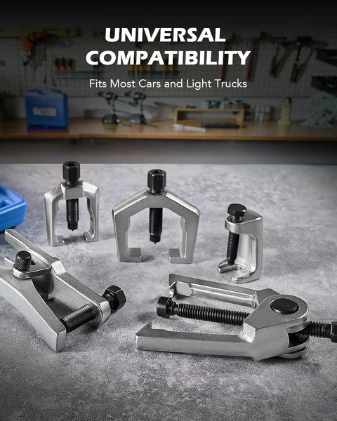 No Sweat Garage Ready Front End Service Kit With Ball Joint Separator Tie Rod End Puller And Pitman Arm Tool Set for quick steering repair tools set.