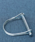 Beefy Heavy Duty Trailer Coupler Pin Pack Of 4 Zinc Plated Carbon Steel Hitch Pin Safety Locking Pins, shown on a blue background.