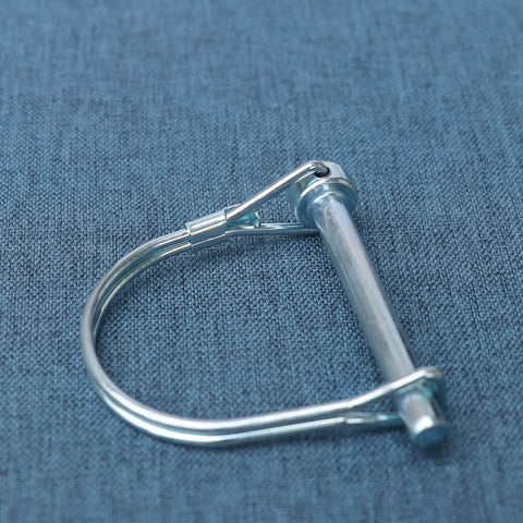 Beefy Heavy Duty Trailer Coupler Pin Pack Of 4 Zinc Plated Carbon Steel Hitch Pin Safety Locking Pins, shown on a blue background.