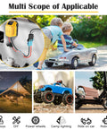 Collage showing Power Wheels Battery Adapter for Dewalt 20V, including children on ride-on car, RC truck, and DIY applications.