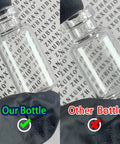 Two 10 ml clear glass sterile vials; left Our Bottle, right Other Bottle in a side-by-side comparison