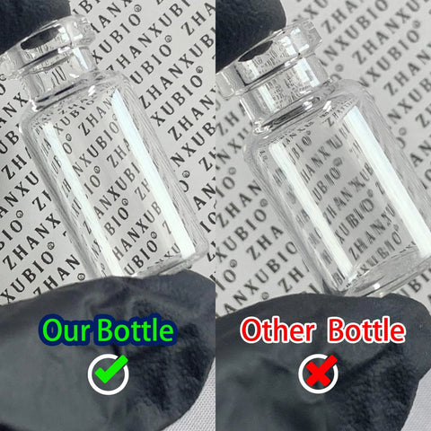 Two 10 ml clear glass sterile vials; left Our Bottle, right Other Bottle in a side-by-side comparison