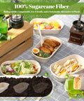 34 Oz Sugarcane Pulp Takeout Containers With Lids Eco Friendly Plastic Free Biodegradable Compostable Microwave Safe To Go Boxes For Meal Prep Pack Of 50 shown on picnic table with food.