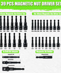 Magnetic Nut Driver Set For Impact Drill With Thirty Nine Pieces Includes Metric And SAE Hex Nut Drivers Quick Release Bit Holder And Toolbox Master Kit For Home DIY Projects And Pro Use