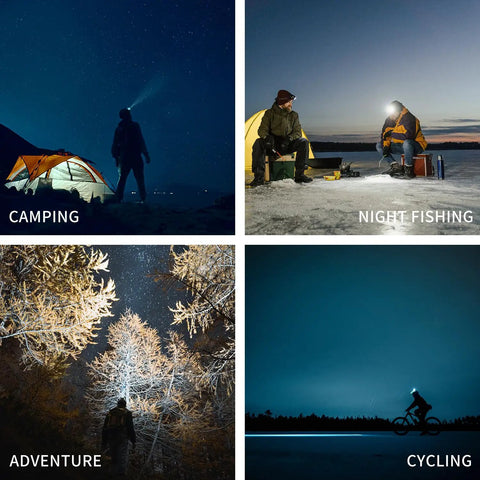 Beast Mode Rechargeable LED Headlamp With 1500 Lumen Brightness used for camping, night fishing, adventure, and cycling at night.