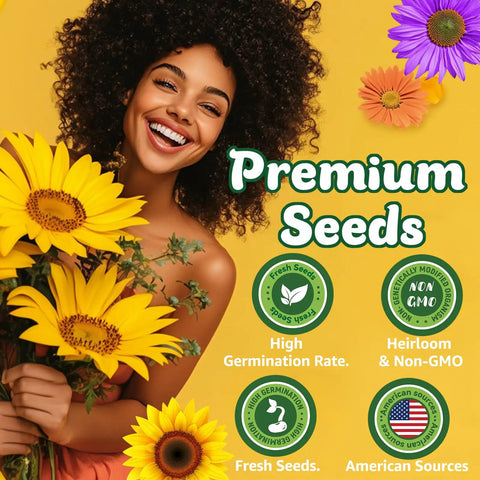 Sunflower Seed Mix Pack With 15 Varieties And 5000 Seeds For Planting Four Ounce Bag Giant Mammoth And Dwarf Garden Varieties High Germination Attracts Pollinators Green Thumb Approved And Easy To Grow