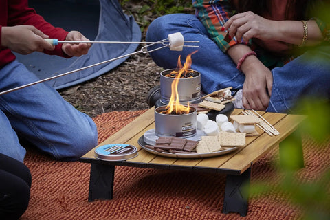 On The Go S'mores Portable Campfire Kit For Easy Outdoor Treats That Make S'mores A Breeze in use during outdoor camping