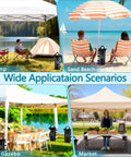 Heavy Duty Sand Bags for Canopy Legs, Portable Tent Weights Set of 4 in use at camp, beach, gazebo, and market scenarios.
