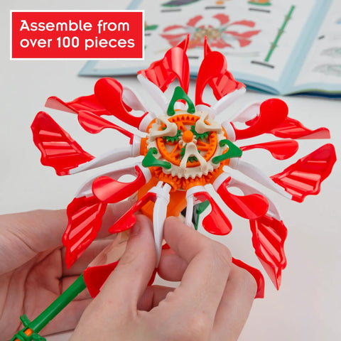 SolarFlower Ruby Ripple STEM Kit Build A Motorized Solar Powered Flower With Spinning Colorful Petals An Educational Gift For Kids Ages 8 And Up Adults assembled with over 100 pieces
