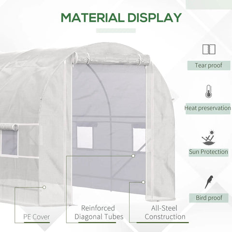 Walk In Tunnel Greenhouse Kit For Serious Gardeners With Large 14.6 By 6.6 By 6.6 Feet White Steel Frame Clear Plastic Cover