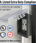 Lockable Weatherproof 1 Gang Outdoor Outlet Cover With Slim Low Profile Design showing clear plastic cover, mounted.