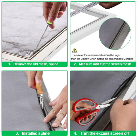 Installation process of Pet Proof Window Screen Replacement Kit 39x118 Heavy Duty PVC Coated Polyester Mesh For Sliding Doors