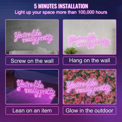 Youre Like Really Pretty Pink LED Neon Sign 27.5 By 12 Inch Wall Decor With Remote Control 4 Flash Modes And Adjustable Brightness Ideal For Parties Weddings Living Rooms For Any Space Or Event