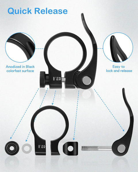 2 Pack Bike Seat Clamps 31.8mm Seatpost Clamp For 31.8mm Seat Tube Inner Diameter Black Aluminum 6061 Premium Upgrade
