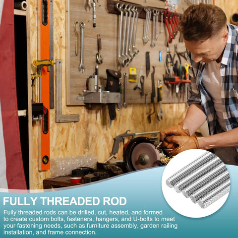 Man working with tools, Fully Threaded M8-1.25 Rod 450mm Stainless Steel Right Hand Studs with Nuts and Washers for clamps shown