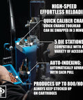 XL750 Auto Indexing Progressive Reloading Press for 9mm Cartridges in operation showing quick toolhead change and 5 die stations.