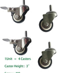 Killer 3 Inch Replacement Caster Wheels 4 Pack Silver Swivel With Brake And Fixed Without Brake showing four swivel casters with M8 screws.
