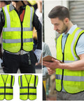 20 Pack Reflective Safety Vests With Pockets, High Visibility Mesh Construction Vests For Men And Women, Neon Yellow
