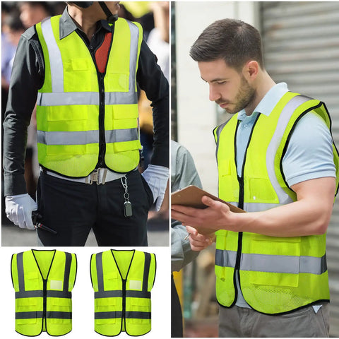 20 Pack Reflective Safety Vests With Pockets, High Visibility Mesh Construction Vests For Men And Women, Neon Yellow