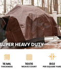 Beastly Heavy Duty 18x24 Foot 16 Mil Poly Tarp Waterproof UV Resistant cover on patio furniture with grommets visible