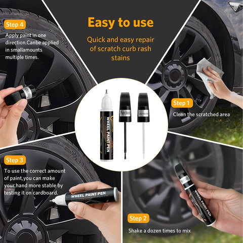 Steps for using Black Rim Touch Up Paint Kit For Wheels 2 In 1 Wheel Paint For Rims Scratch Repair Pen Set Curb Rash Fix