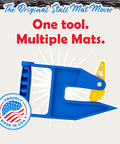 Front view of blue Original EZGrip Mat Mover tool with yellow wedge grip for moving heavy stall mats.
