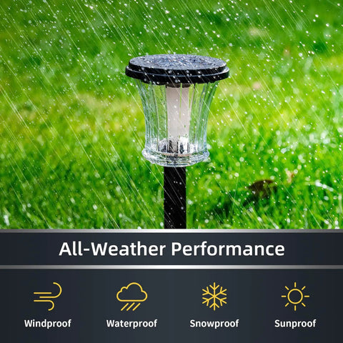 Lit Glass Solar Torch Lights Outdoor Waterproof Flickering Flame Tiki Torches With Modular Design in rain demonstrating all-weather performance.
