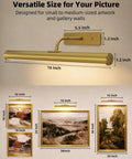Wireless 16 Inch Picture Light With Built In Rechargeable Battery, Long Lasting Wall Mounted Art Lamp for Gallery Displays, showing size dimensions.