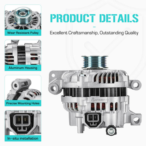 High Output 90 Amp 12 Volt Alternator For Mazda 6 2.3L 2003 2004 2005 Replacement Part With Aluminum Housing Copper Windings