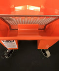 Top view of RBC-323 Roll A Bucket with 3 inch caster wheels and brake, 6 gallon orange bucket showing interior grid for paint or tarps.