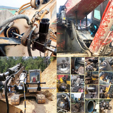 No Bull Heavy Duty 110 Volt Portable Line Boring And Welding Machine Kit With Crawler Pin Dismantler And 100 Ton Hydraulic Track Pin Press For Excavator Chain Fixes in use with various hydraulic components.
