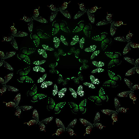 96 Pcs 3D Glow In The Dark Butterfly Wall Decor Removable Stickers With Easy Peel Adhesive Tags arranged in a circle