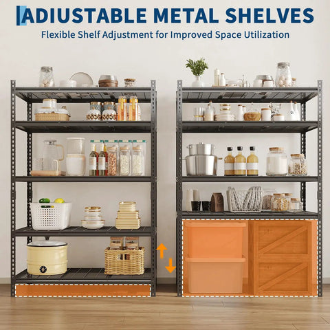 Beefy 5 Tier Metal Garage Storage Shelving Unit, 36 Inch Wide, Adjustable Shelves, Heavy Duty Steel, Up To 2200 Lbs Total Capacity, Ideal Tool Organizer For Home Garage, Workshop, And Storage with adjustable shelf layout