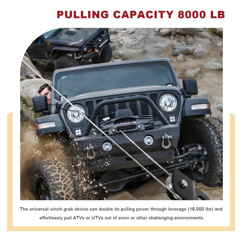 Beefy 8000 Lbs Winch Snatch Block For Off Road Recovery Universal Tow Pulley Block For Trucks ATVs UTVs And SUVs Works With Synthetic Rope And Steel Cable Rugged Recovery Accessory on Jeep recovery pull