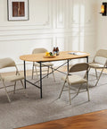 2 Pack Leather Padded Folding Chairs With Steel Frame Indoor Outdoor Portable Stackable Seats around dining table, khaki