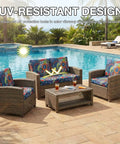 Outdoor Patio Cushion Covers 8 Pack Stretch Slipcovers with Paisley Pattern on rattan furniture by a swimming pool