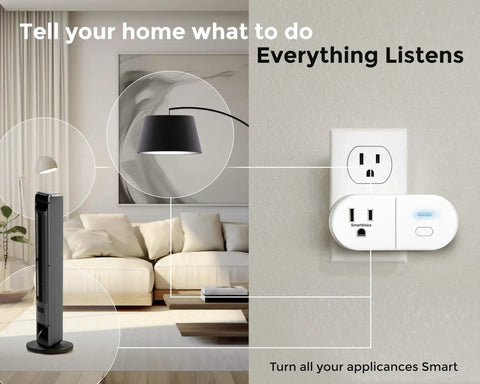 Offline Voice Control Wall Plug With 30 Plus Commands No WiFi No App No Setup Smart Outlet Extender in modern living room