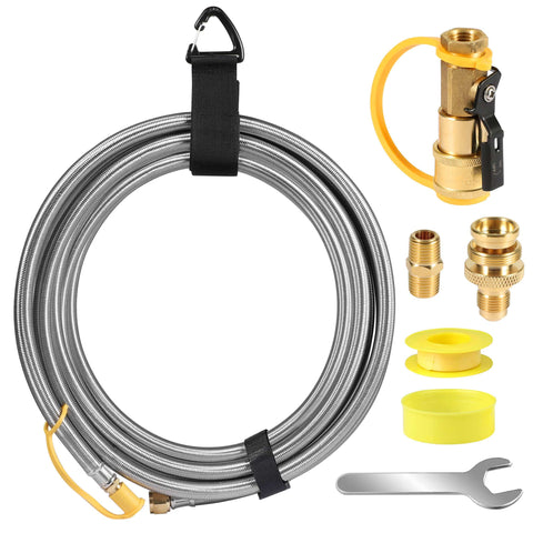 12 Ft Propane Hose For RV With Safety Shutoff Valve And One Quarter Inch Quick Disconnect Stainless Steel Braided Gas Line