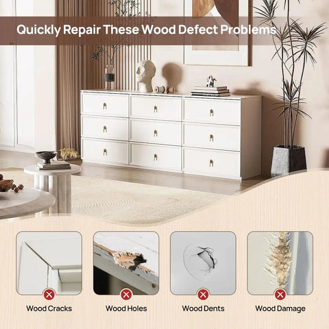 Your Go To Wood Patching Essentials Features Fast Cure Paintable Putty for restoring wood cracks, holes, dents, and damage.